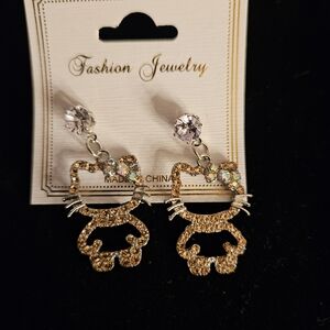 Fashion Jewelry Gold Cat Earrings with Crystals